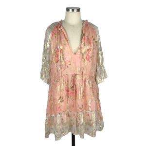 HERMANT & NANDITA Pink Gold Sparkly Ruffle Metallic Mini Dress Size Large